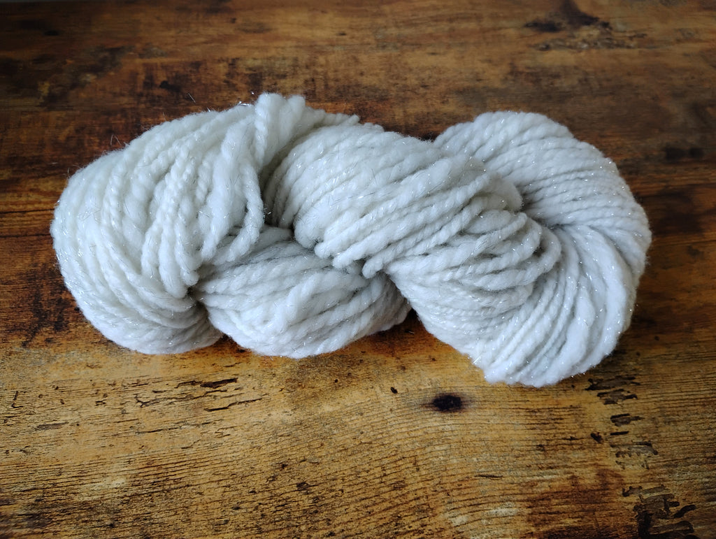 Shimmering White Handspun Merino Wool & Stellina Yarn