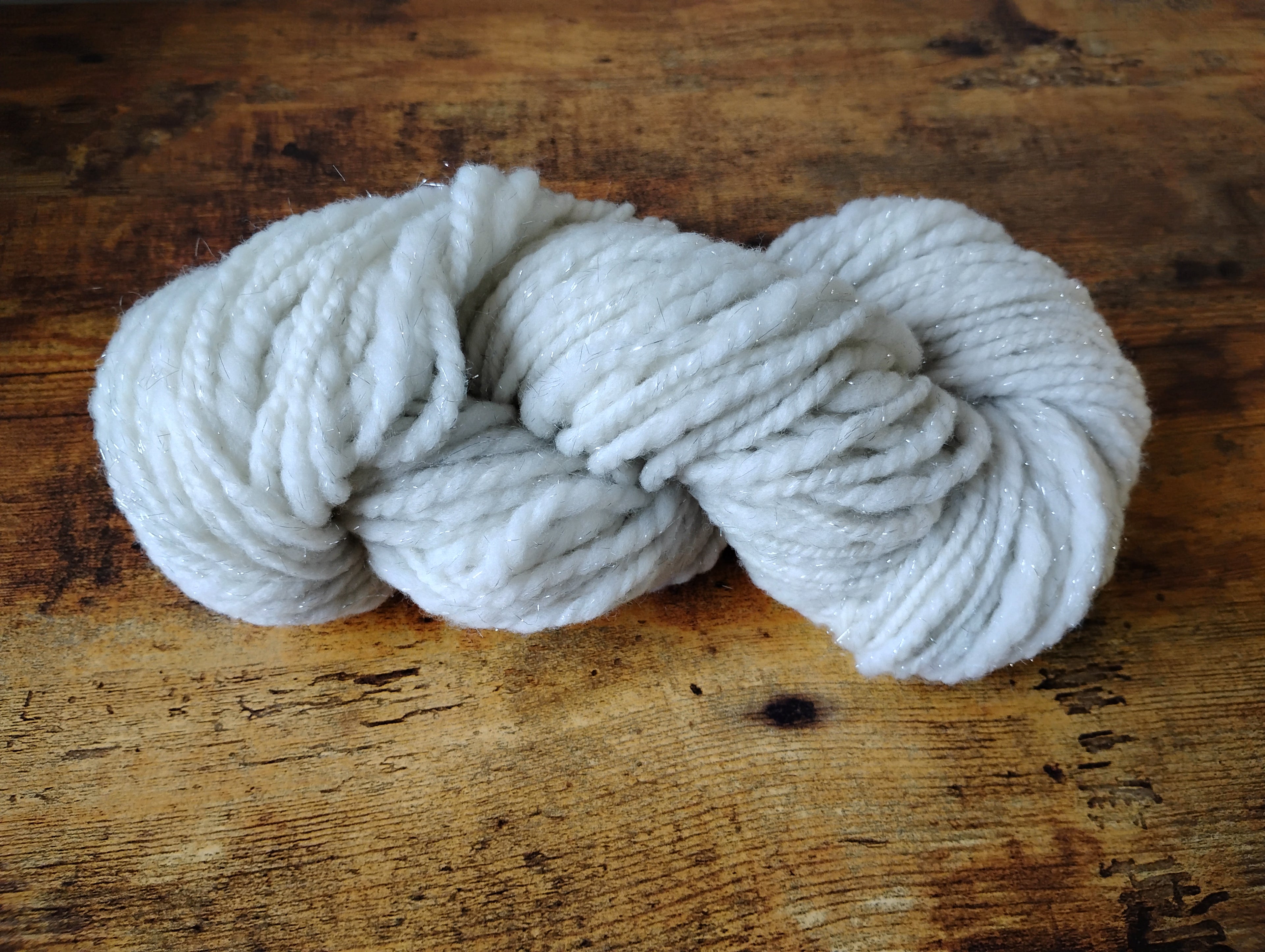 Shimmering White Handspun Merino Wool & Stellina Yarn